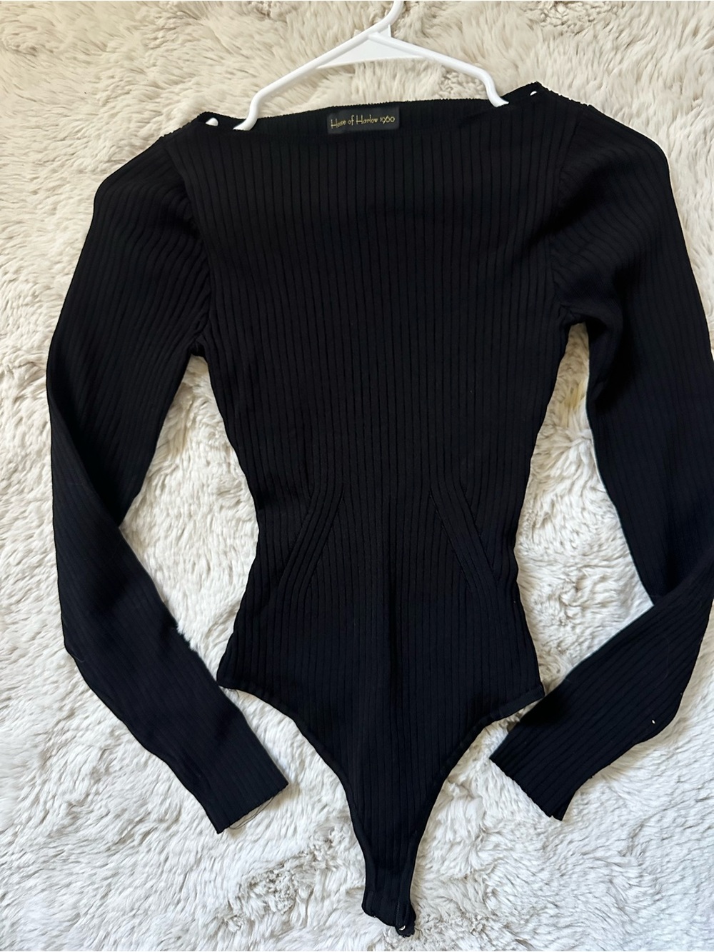 House of Harlow 1960 Black Ribbed Long-Sleeve Bodysuit